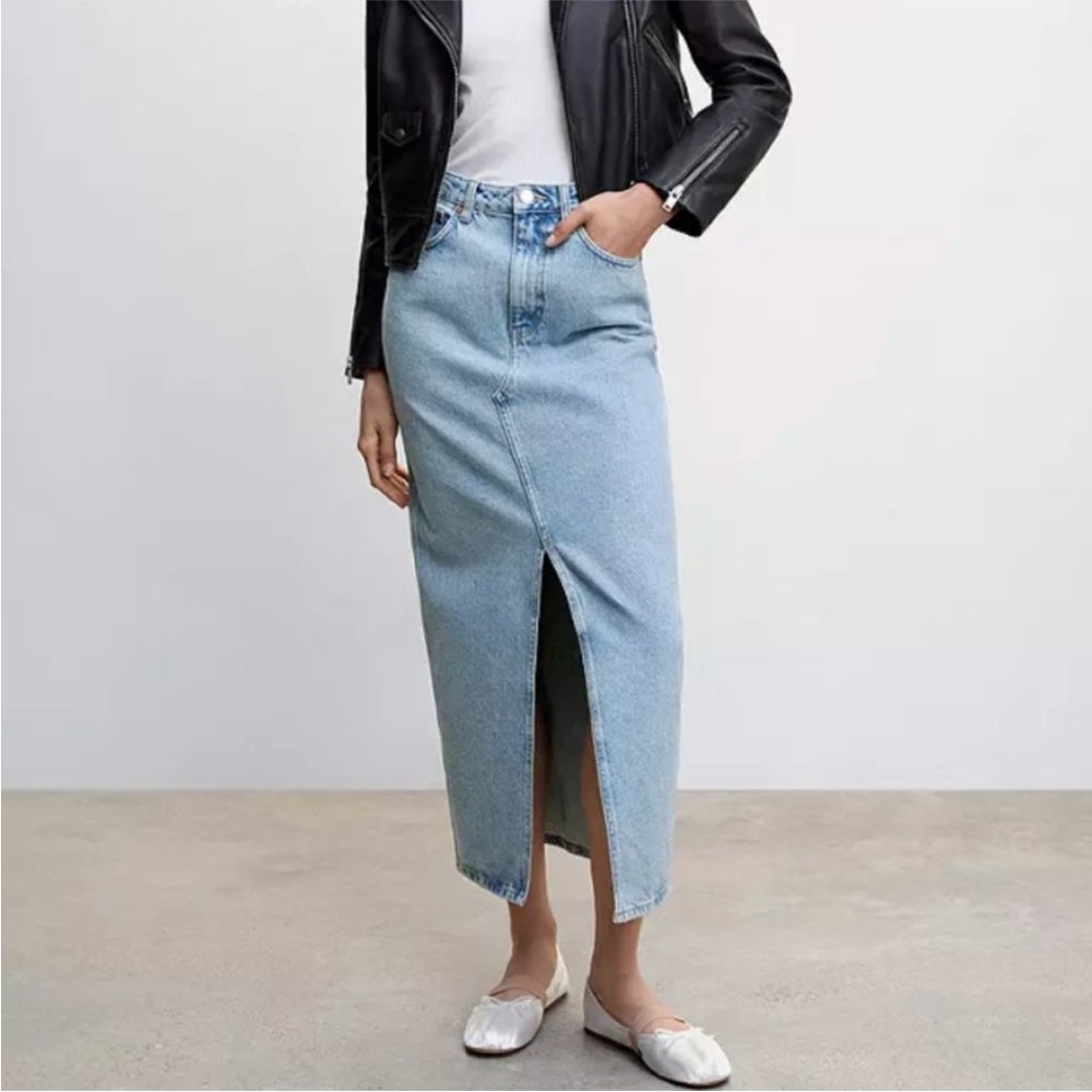 MANGO Matilda Denim Midi Skirt Denim High Waist Sz S